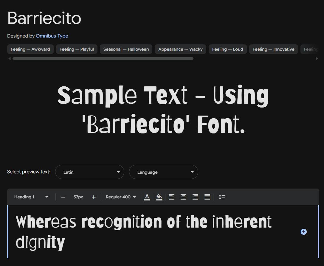 Image sample preview for text using Barriecito font family