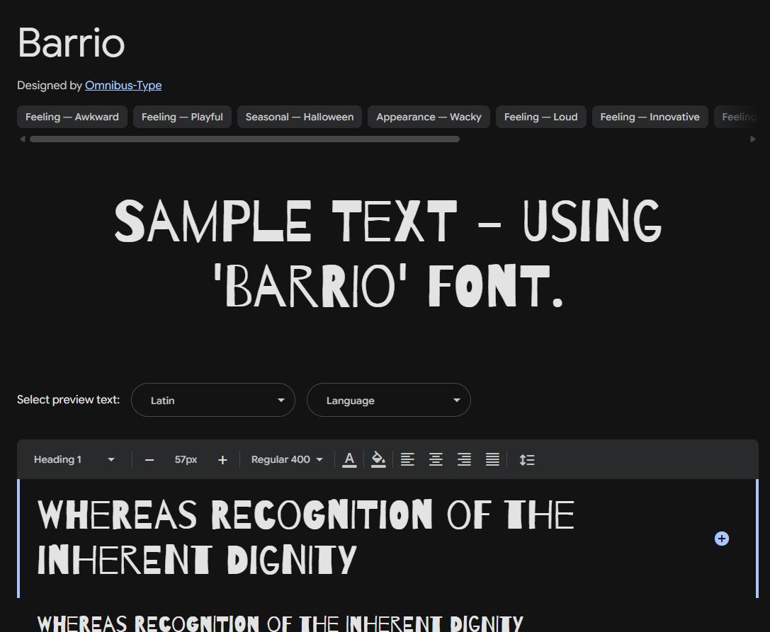 Image sample preview for text using Barrio font family