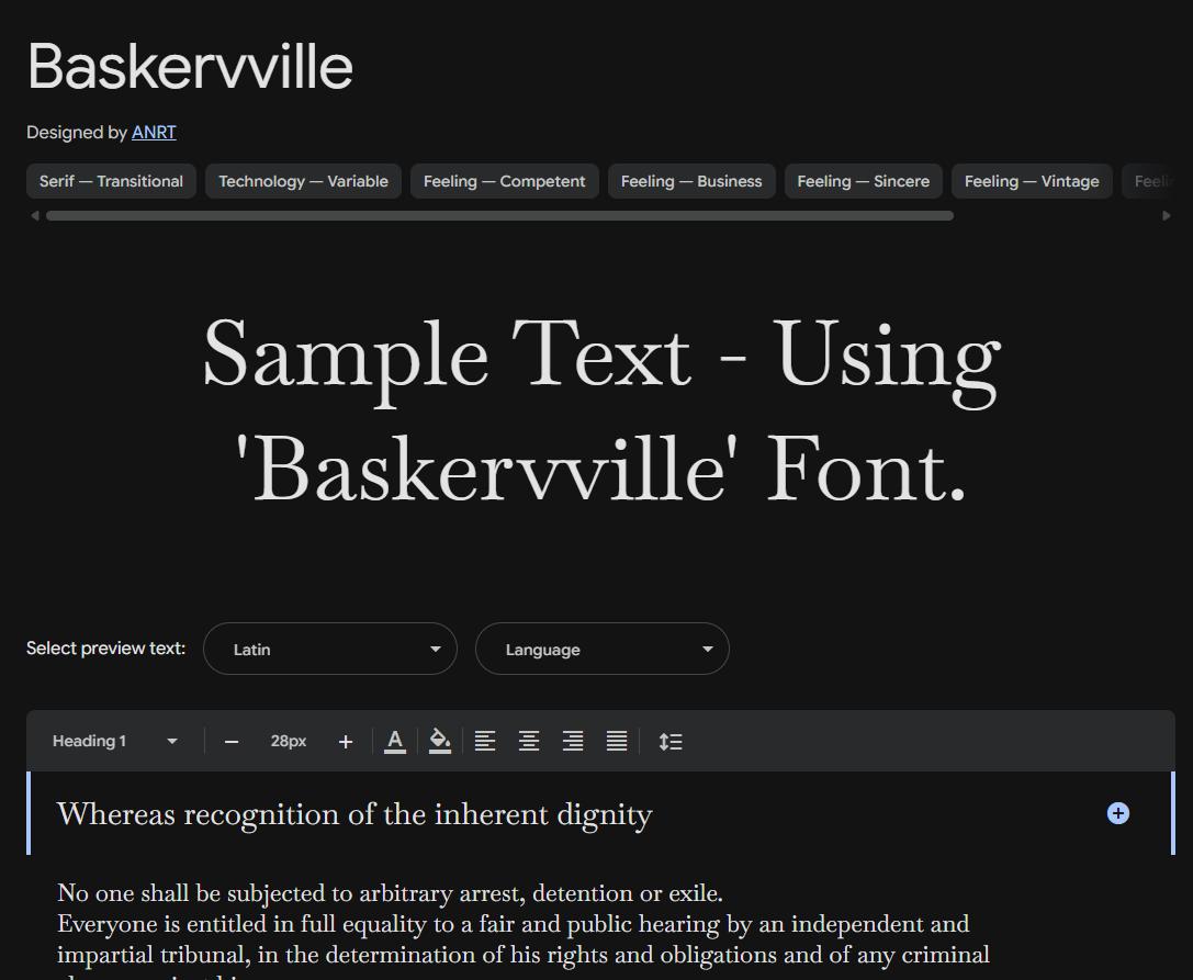 Image sample preview for text using Baskervville font family