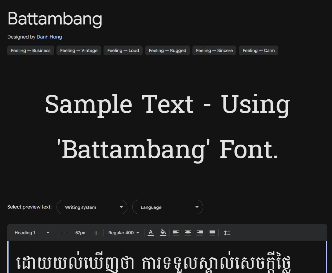 Image sample preview for text using Battambang font family