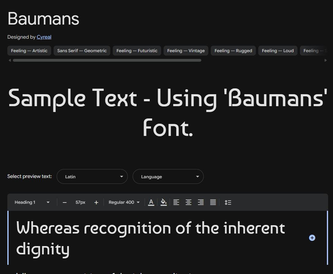 Image sample preview for text using Baumans font family