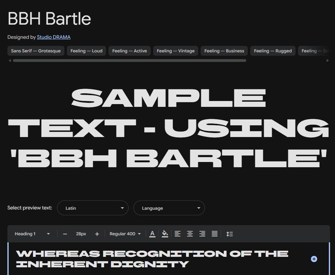 Image sample preview for text using BBH Bartle font family