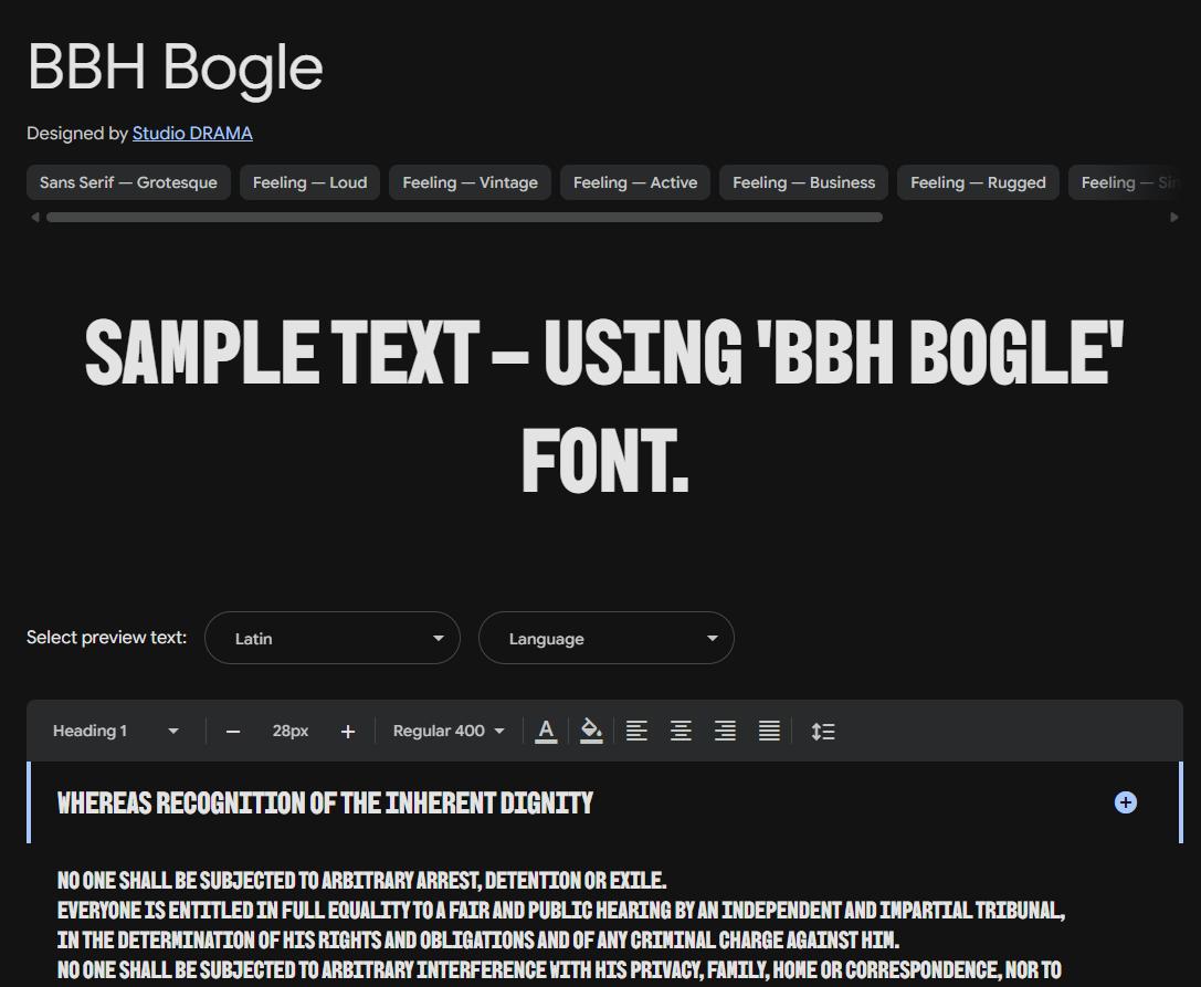 Image sample preview for text using BBH Bogle font family