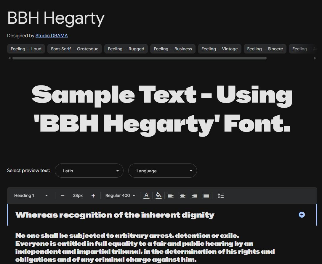 Image sample preview for text using BBH Hegarty font family