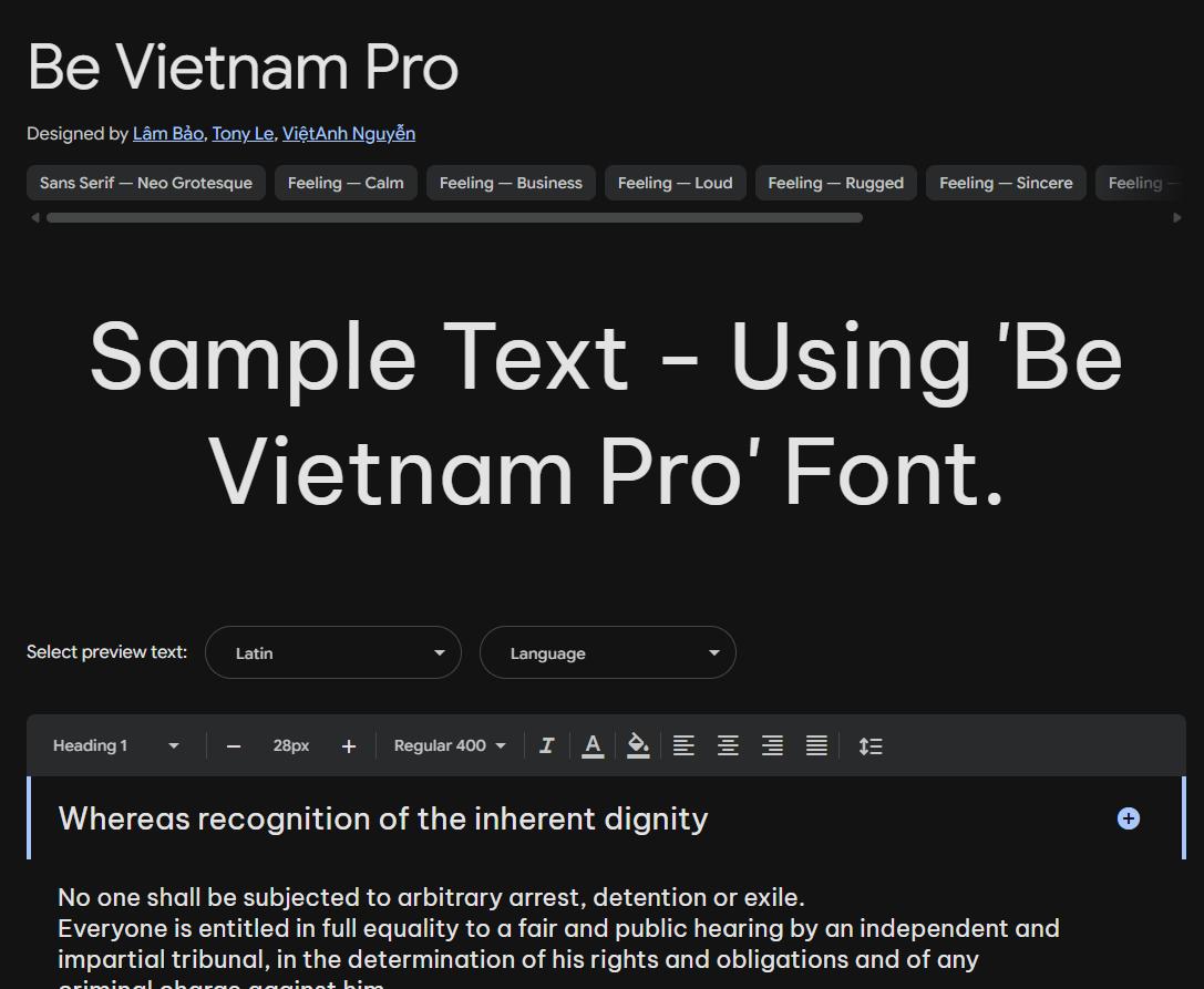 Image sample preview for text using Be Vietnam Pro font family