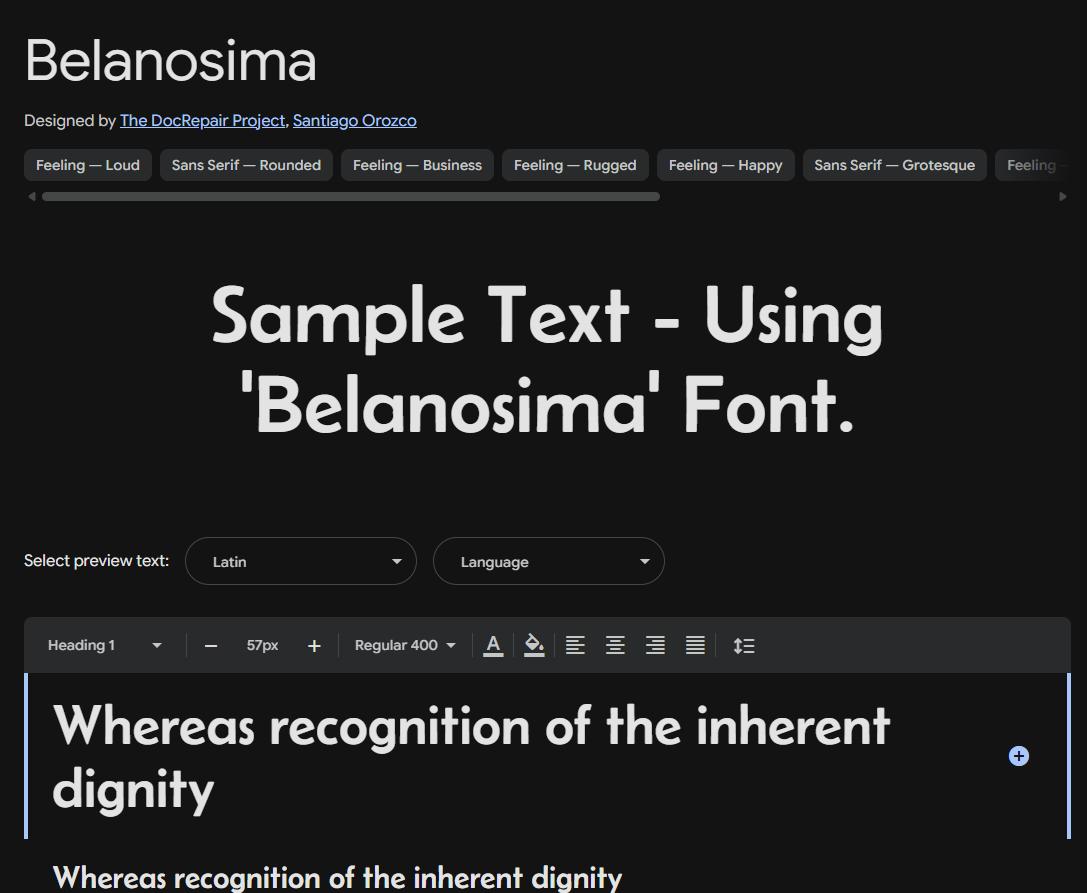Image sample preview for text using Belanosima font family