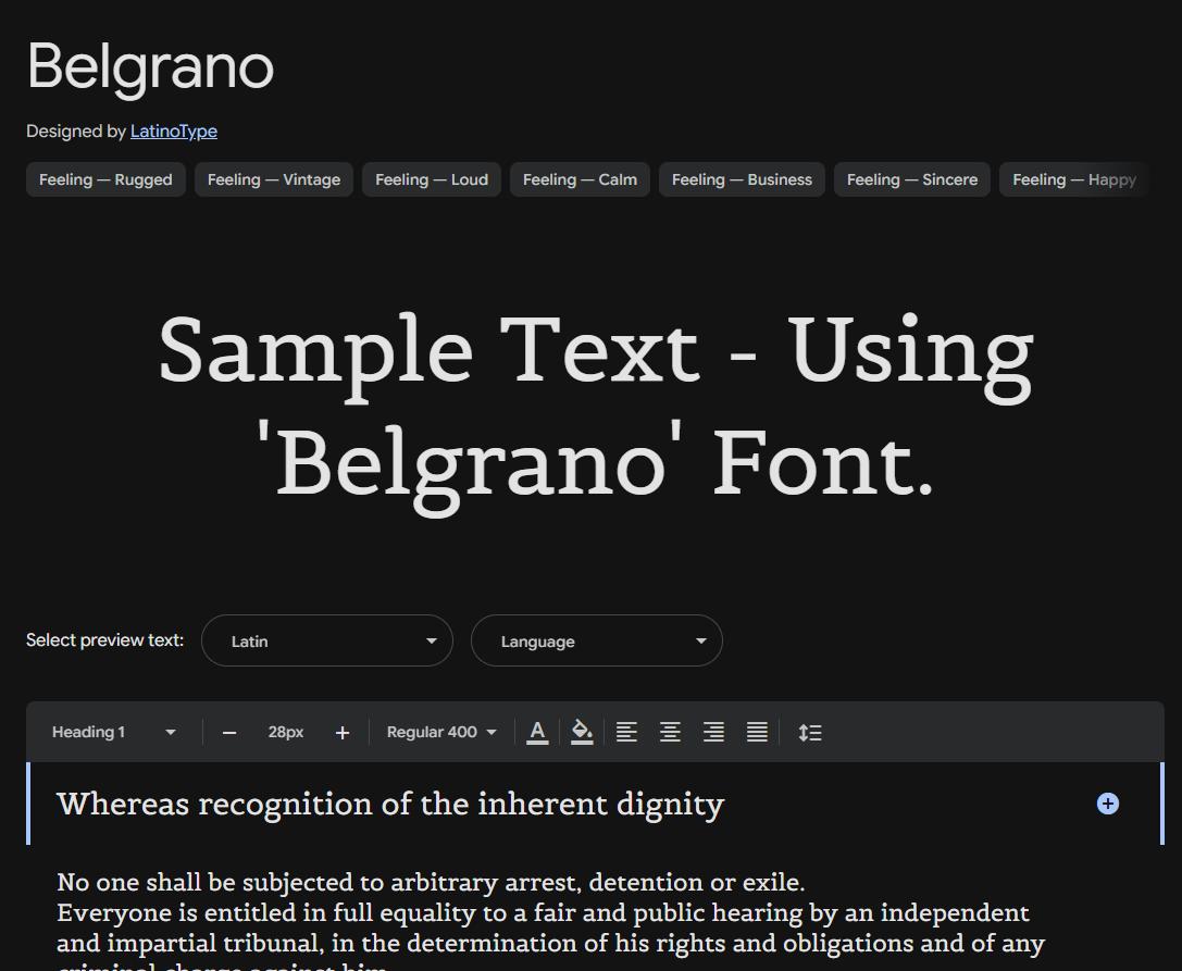 Image sample preview for text using Belgrano font family