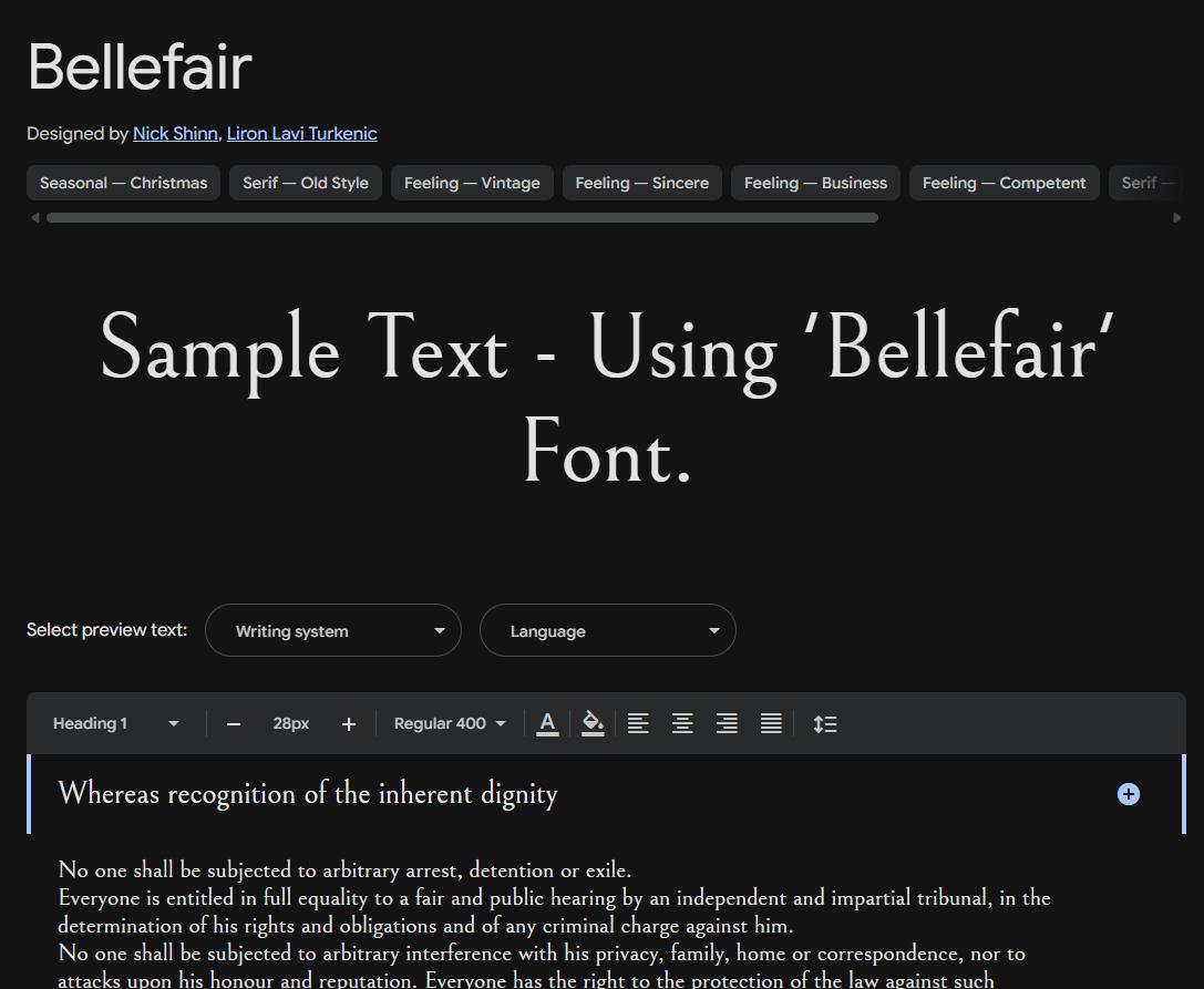 Image sample preview for text using Bellefair font family