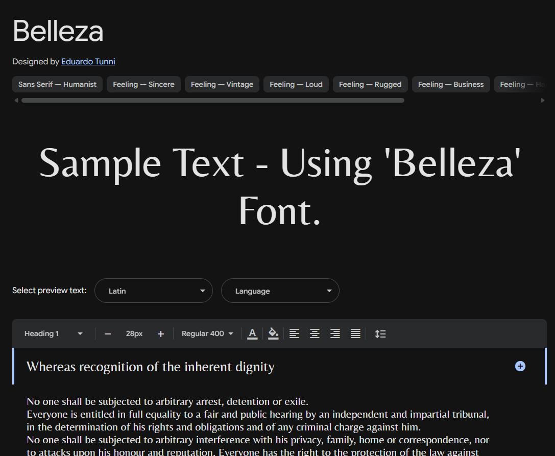 Image sample preview for text using Belleza font family
