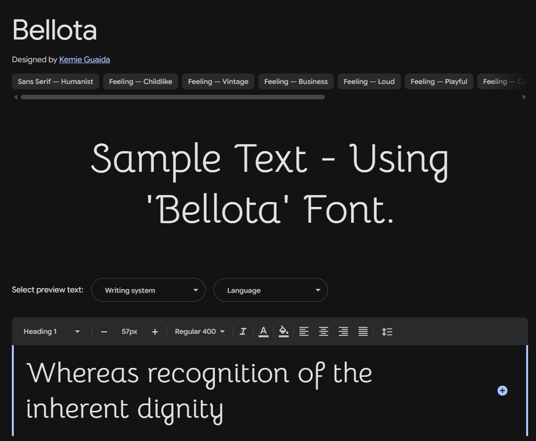 Image sample preview for text using Bellota font family