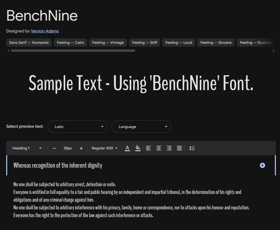Image sample preview for text using BenchNine font family