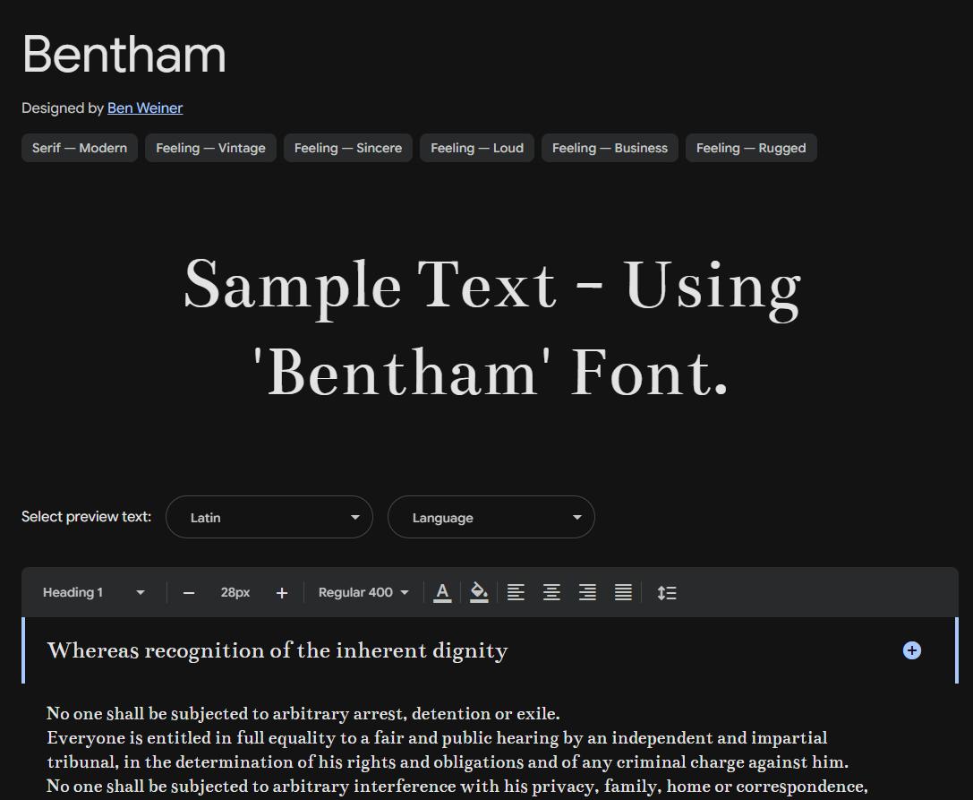 Image sample preview for text using Bentham font family