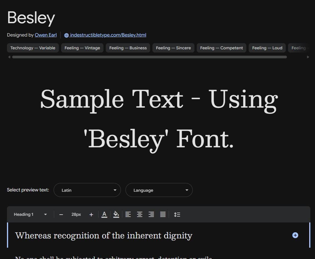 Image sample preview for text using Besley font family