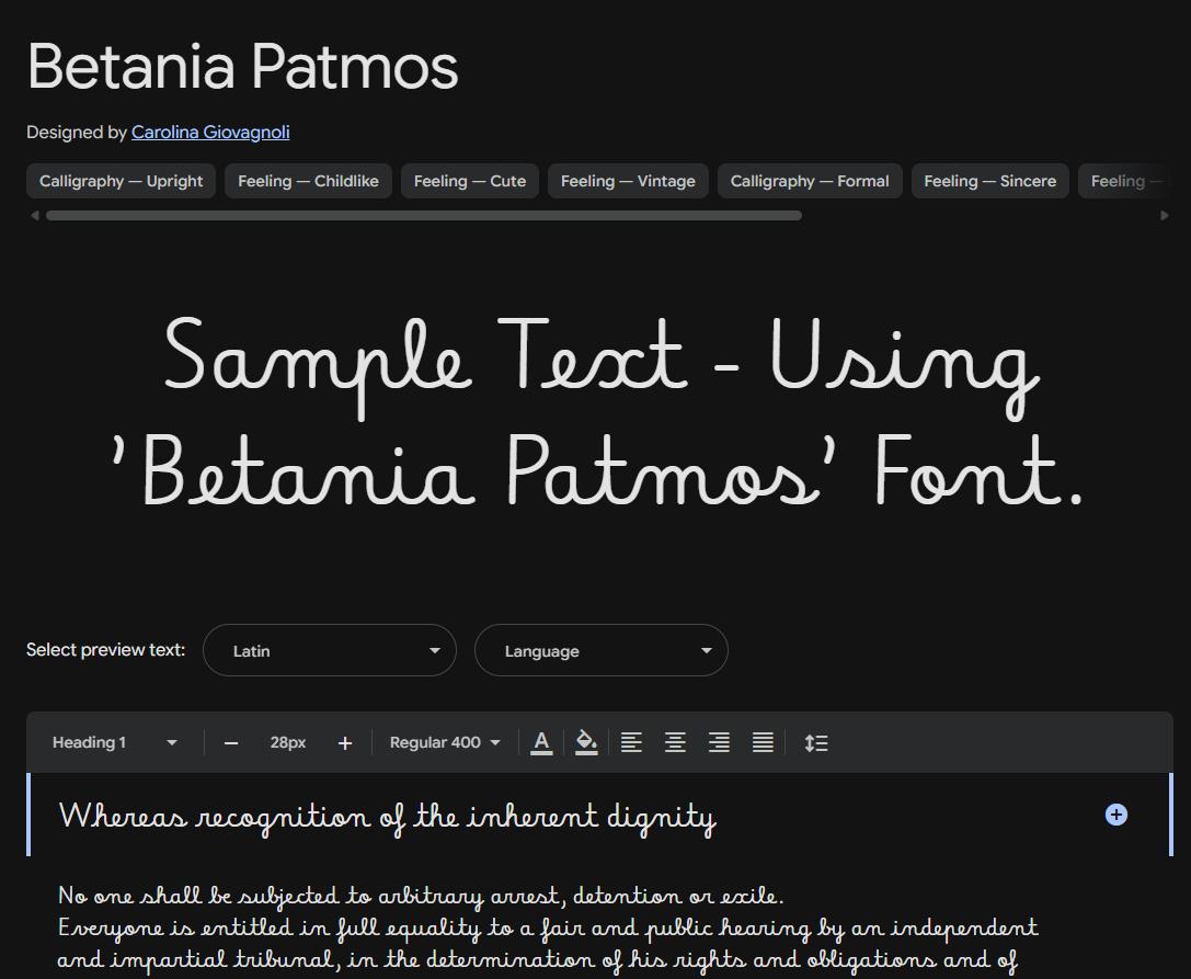 Image sample preview for text using Betania Patmos font family