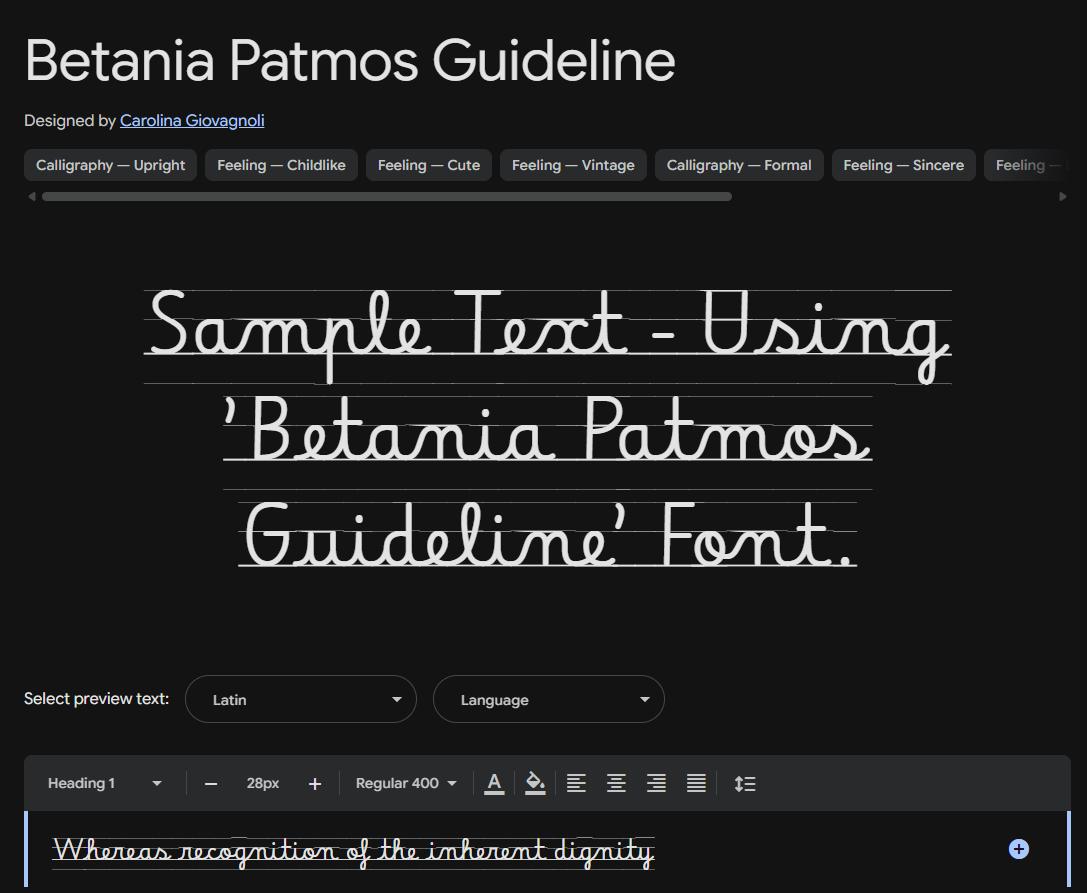 Image sample preview for text using Betania Patmos Guideline font family