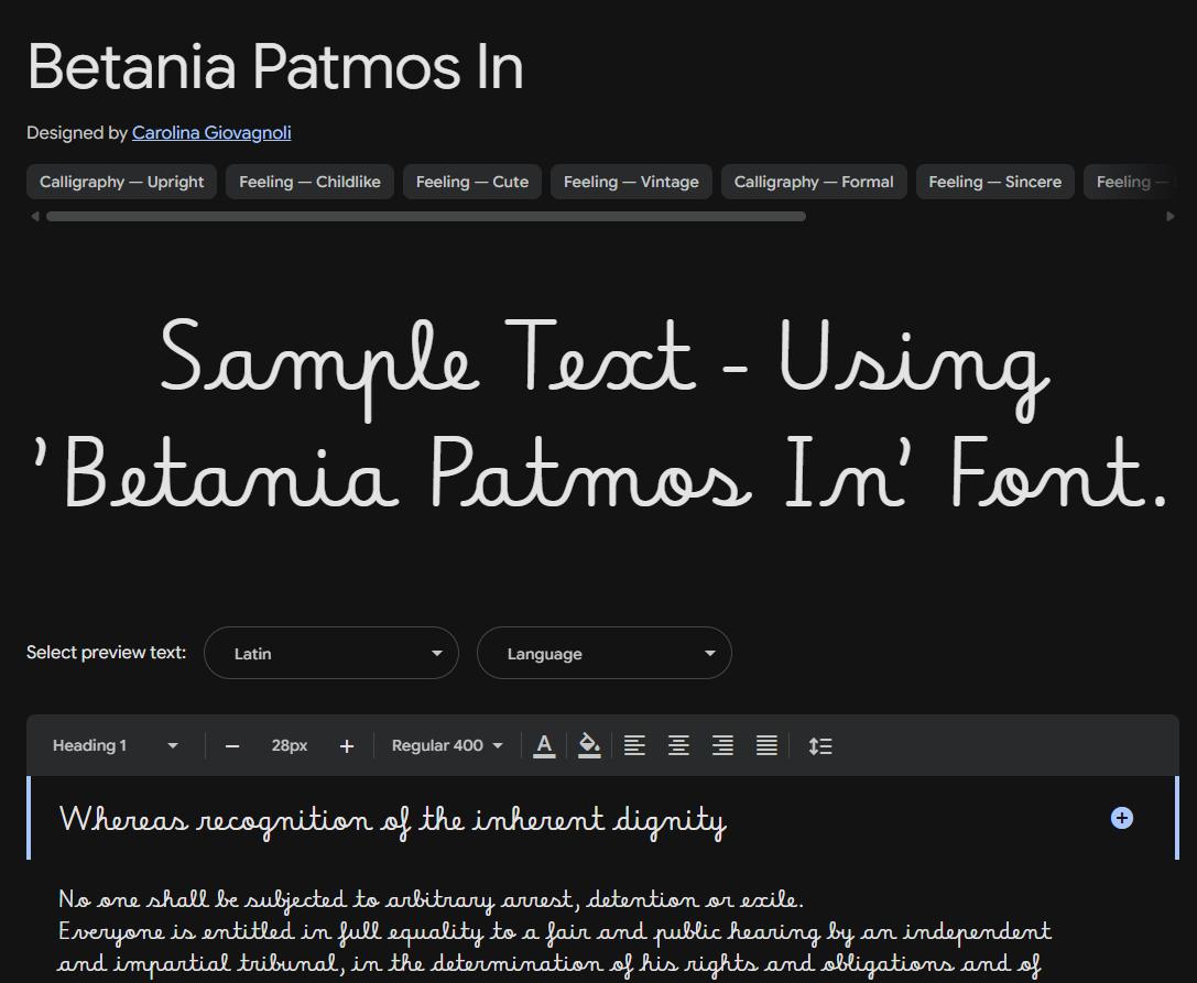 Image sample preview for text using Betania Patmos In font family