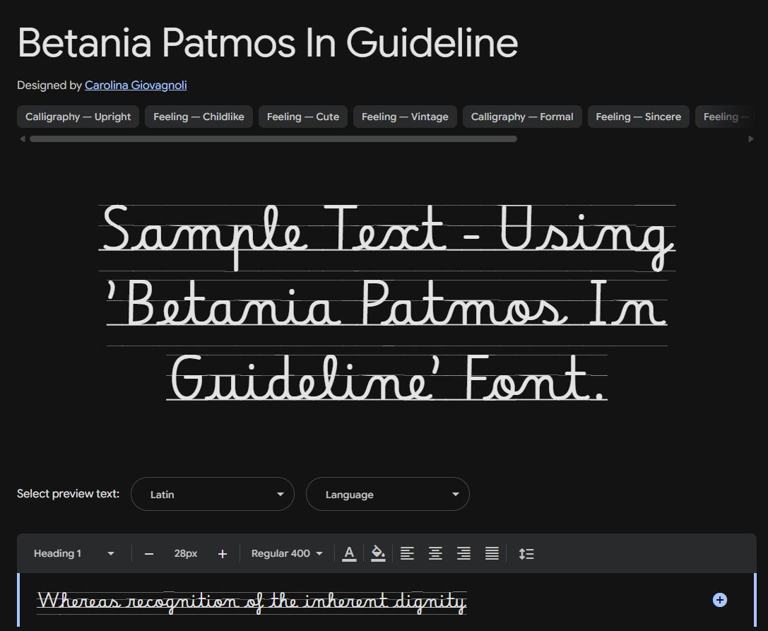 Image sample preview for text using Betania Patmos In Guideline font family