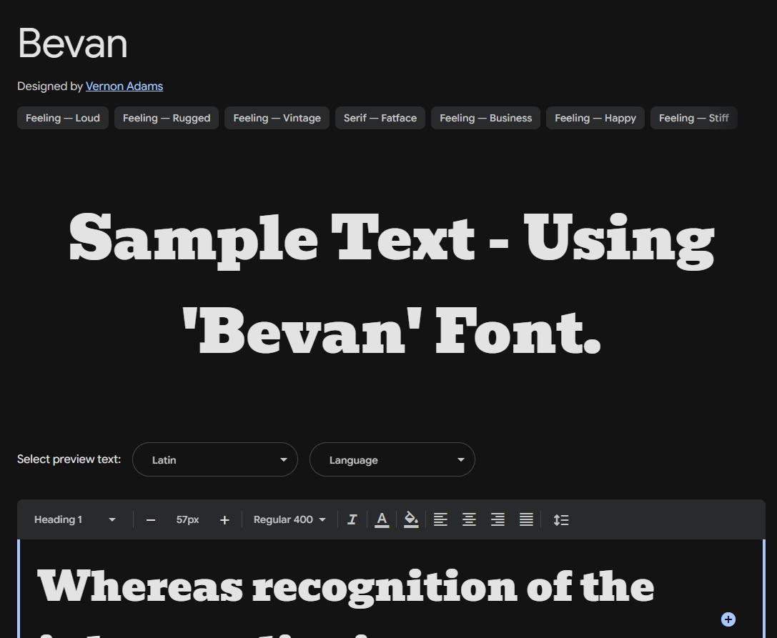 Image sample preview for text using Bevan font family