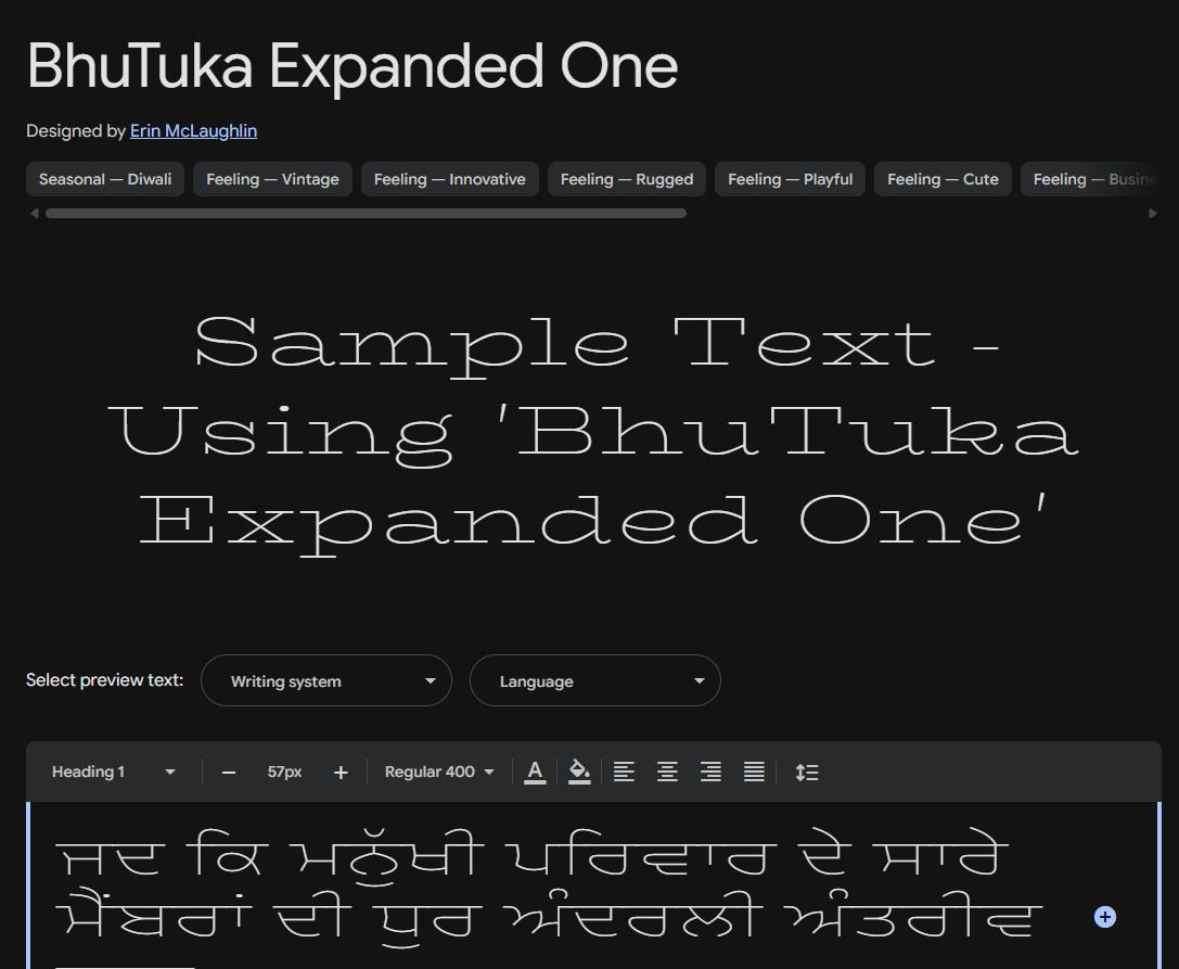 Image sample preview for text using BhuTuka Expanded One font family