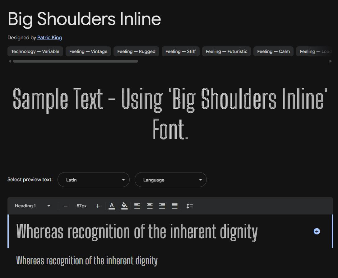 Image sample preview for text using Big Shoulders Inline font family