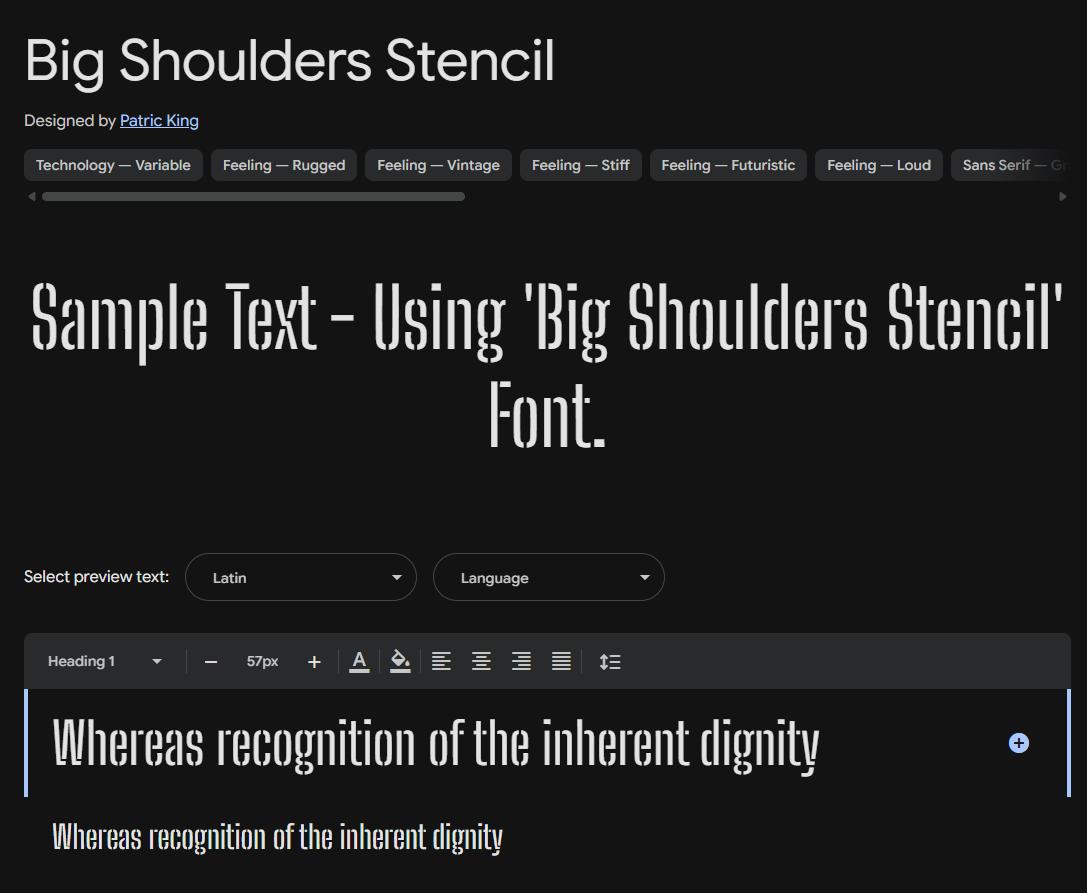 Image sample preview for text using Big Shoulders Stencil font family