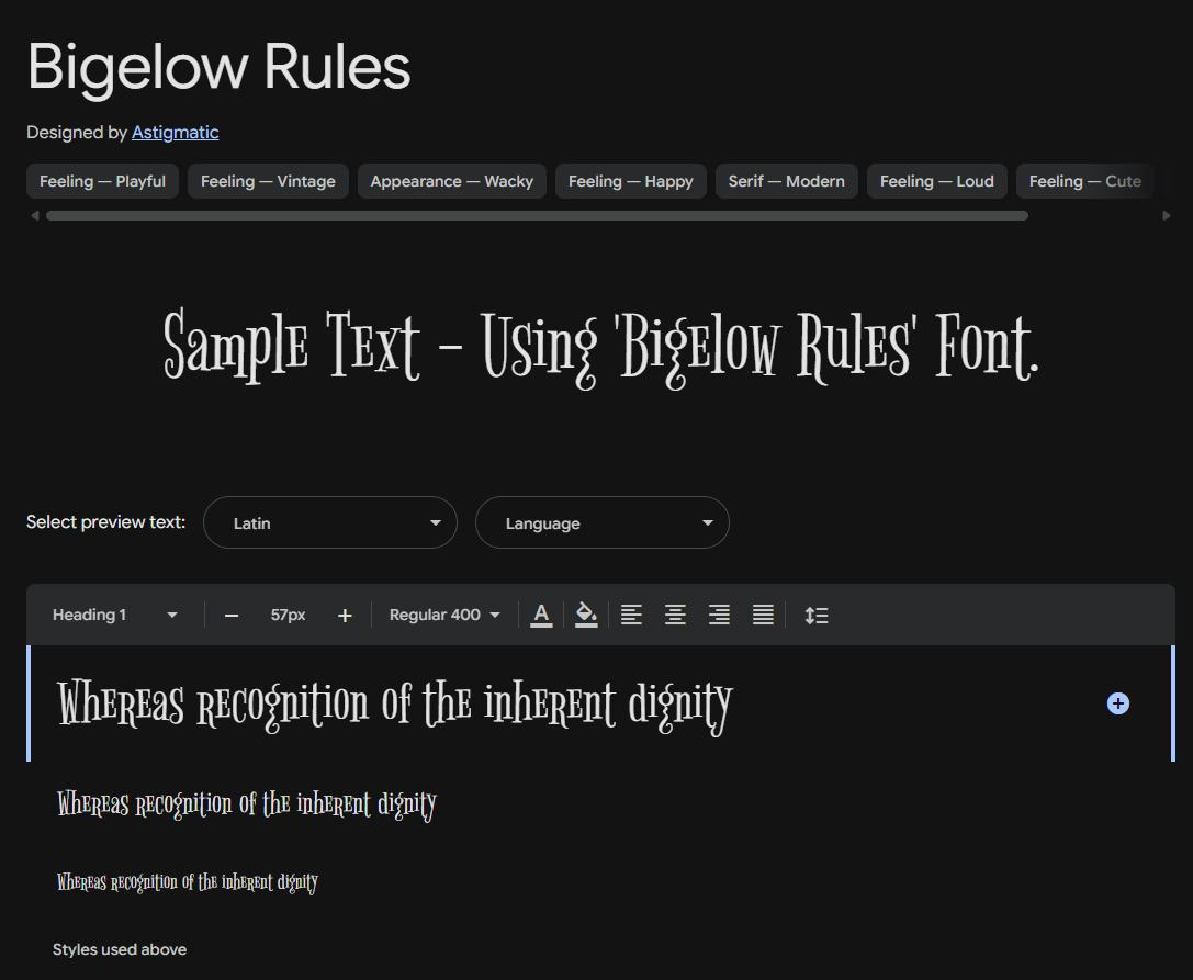 Image sample preview for text using Bigelow Rules font family