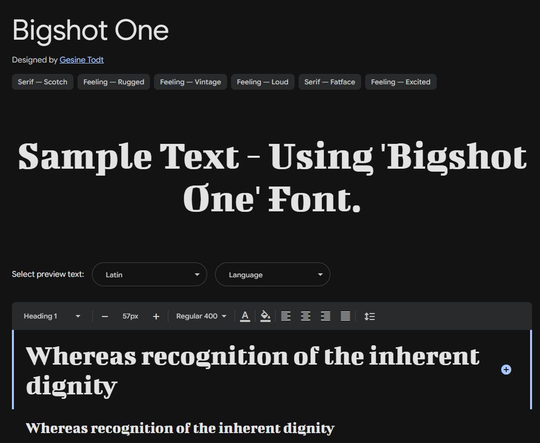 Image sample preview for text using Bigshot One font family