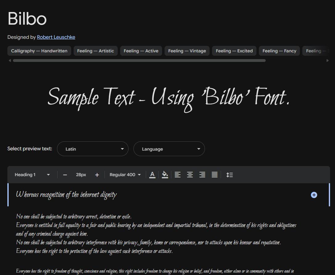 Image sample preview for text using Bilbo font family