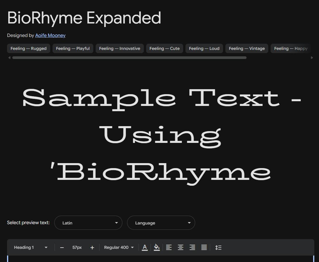 Image sample preview for text using BioRhyme Expanded font family