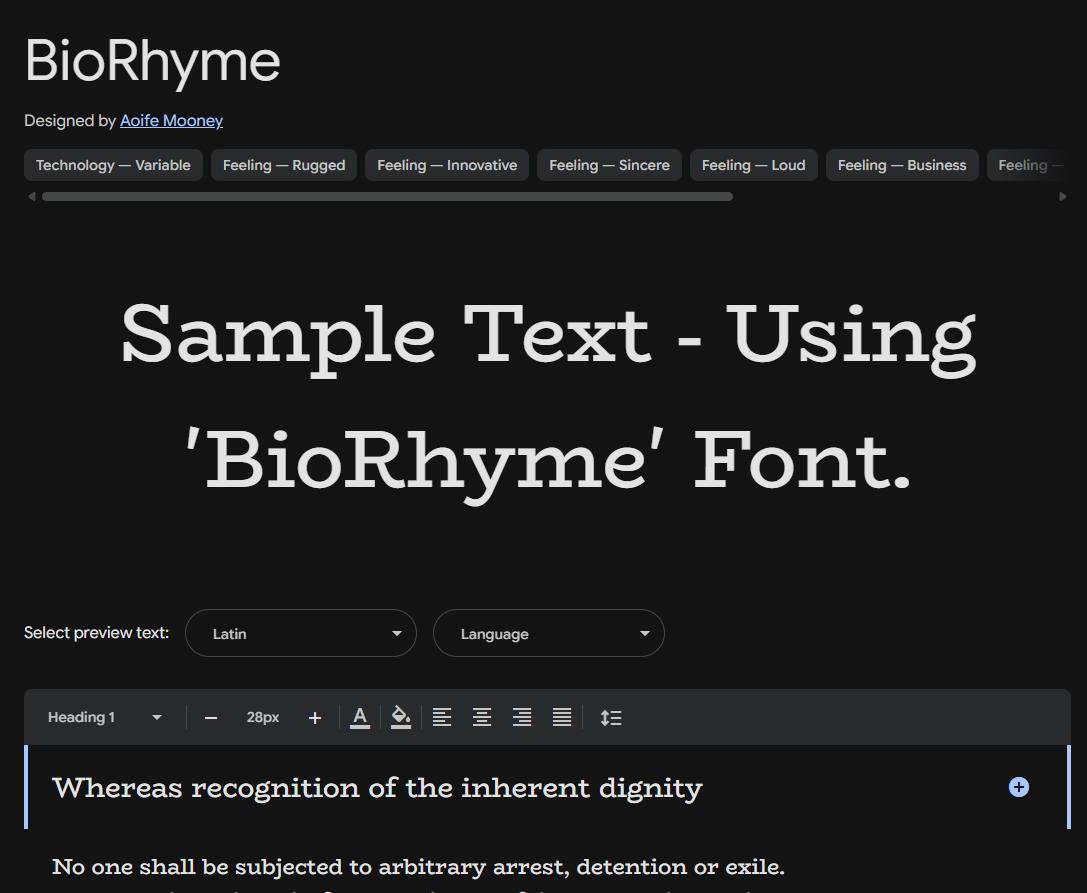 Image sample preview for text using BioRhyme font family