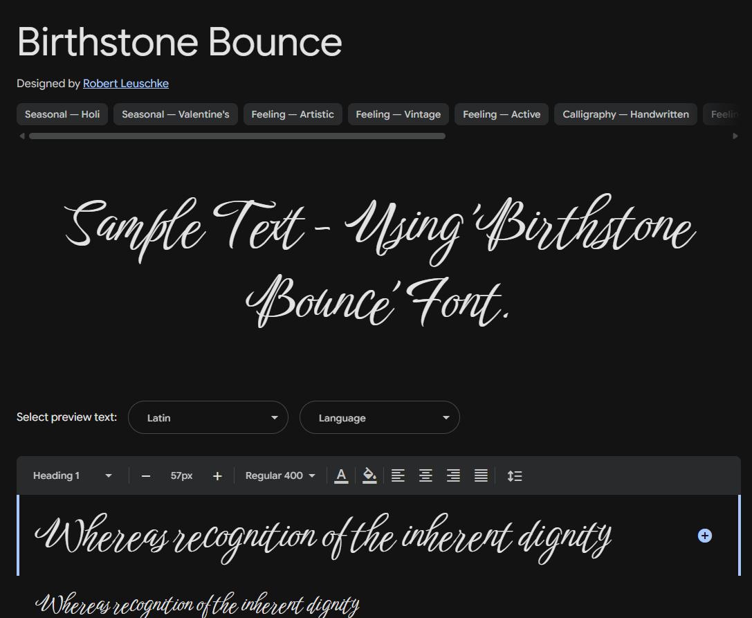 Image sample preview for text using Birthstone Bounce font family