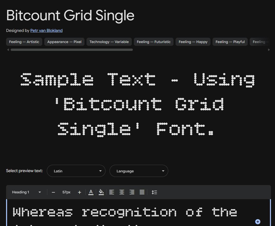 Image sample preview for text using Bitcount Grid Single font family