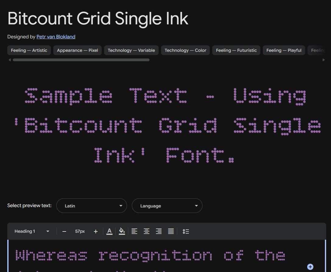 Image sample preview for text using Bitcount Grid Single Ink font family