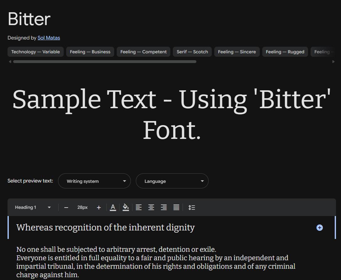 Image sample preview for text using Bitter font family