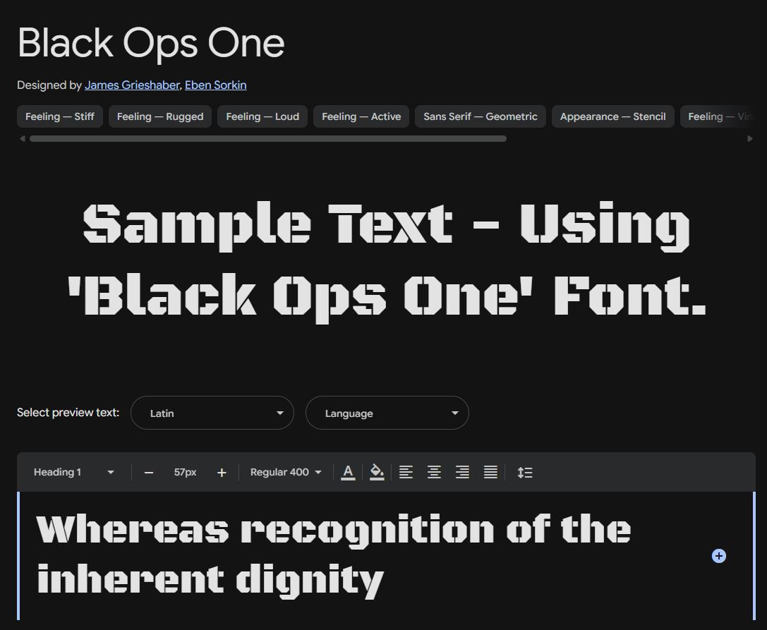 Image sample preview for text using Black Ops One font family