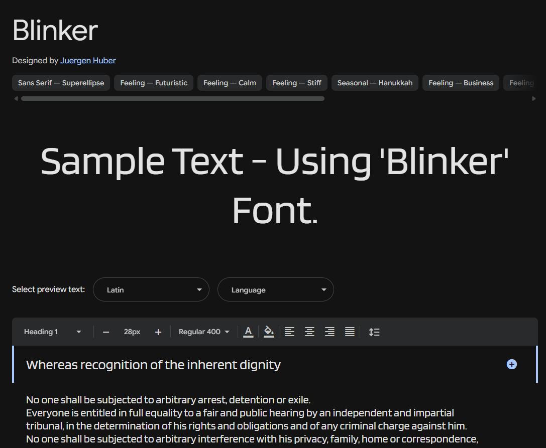 Image sample preview for text using Blinker font family
