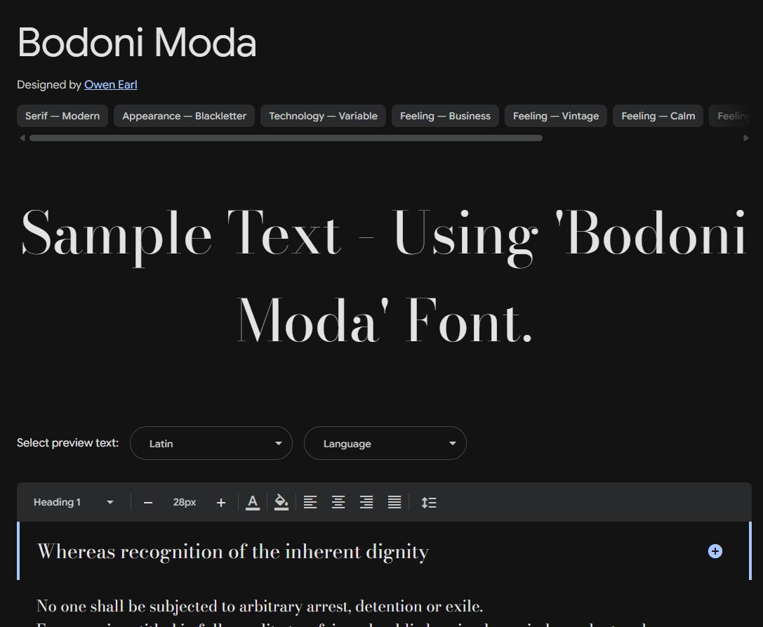 Image sample preview for text using Bodoni Moda font family