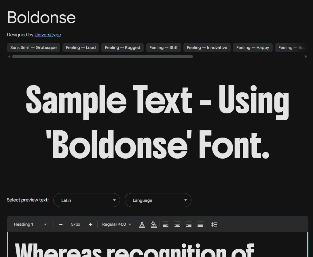 Image sample preview for text using Boldonse font family