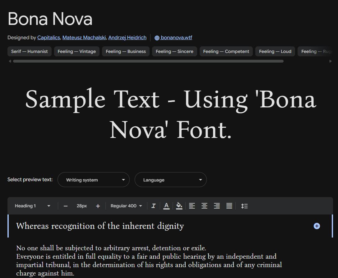 Image sample preview for text using Bona Nova font family