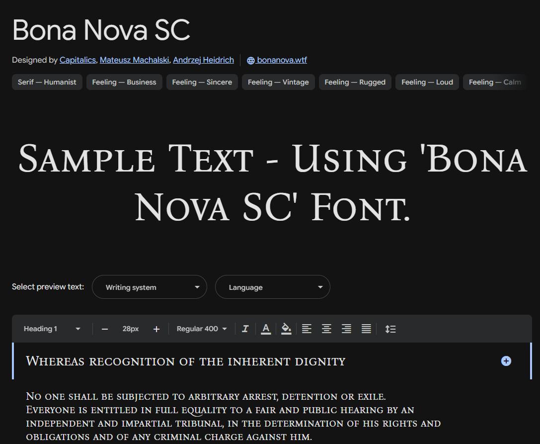 Image sample preview for text using Bona Nova SC font family