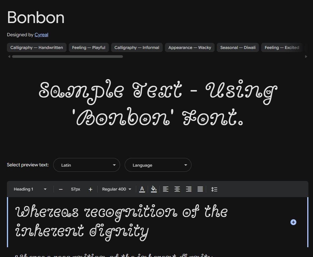 Image sample preview for text using Bonbon font family
