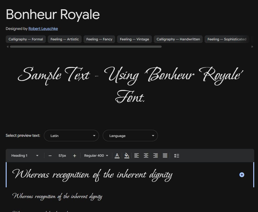 Image sample preview for text using Bonheur Royale font family