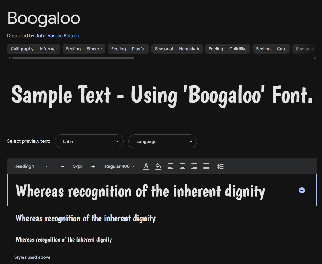 Image sample preview for text using Boogaloo font family