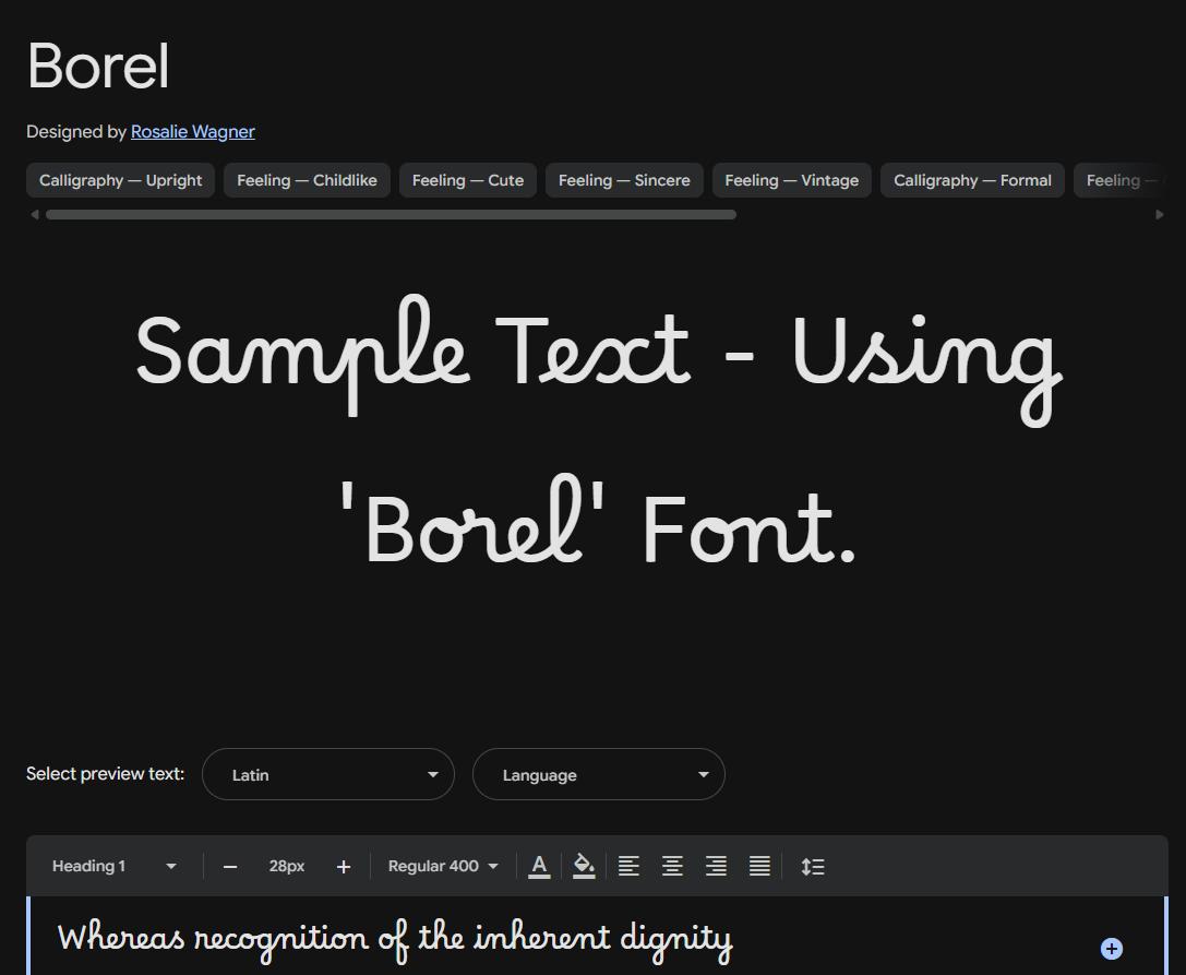 Image sample preview for text using Borel font family