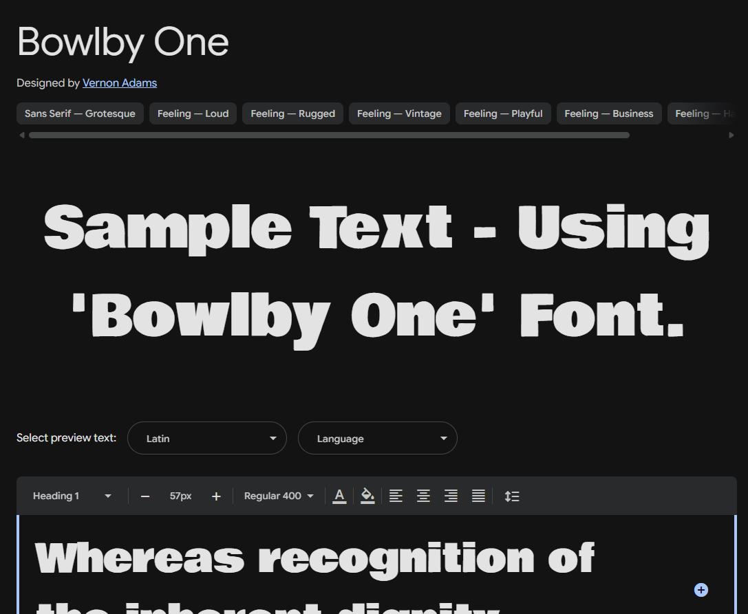 Image sample preview for text using Bowlby One font family