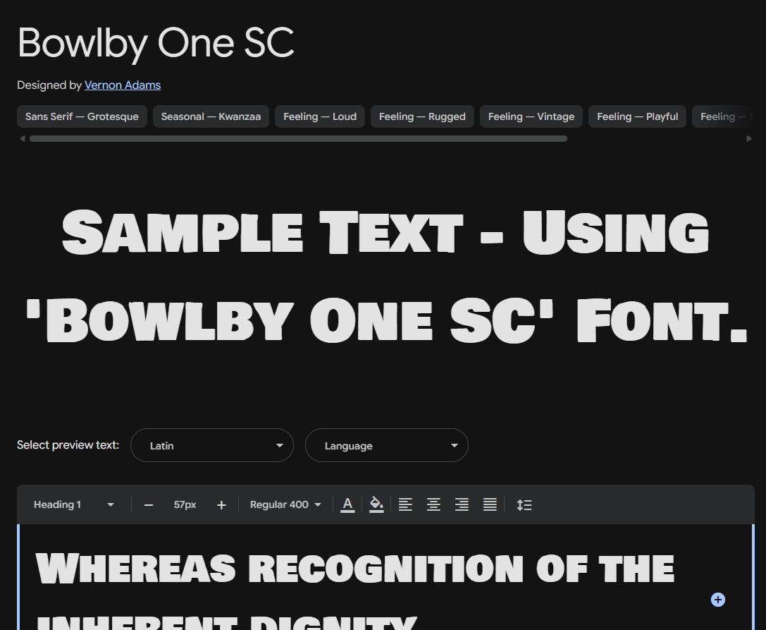 Image sample preview for text using Bowlby One SC font family