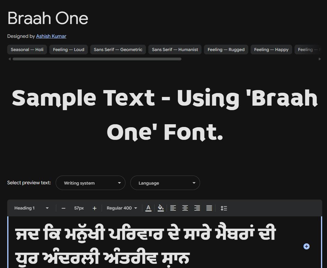 Image sample preview for text using Braah One font family