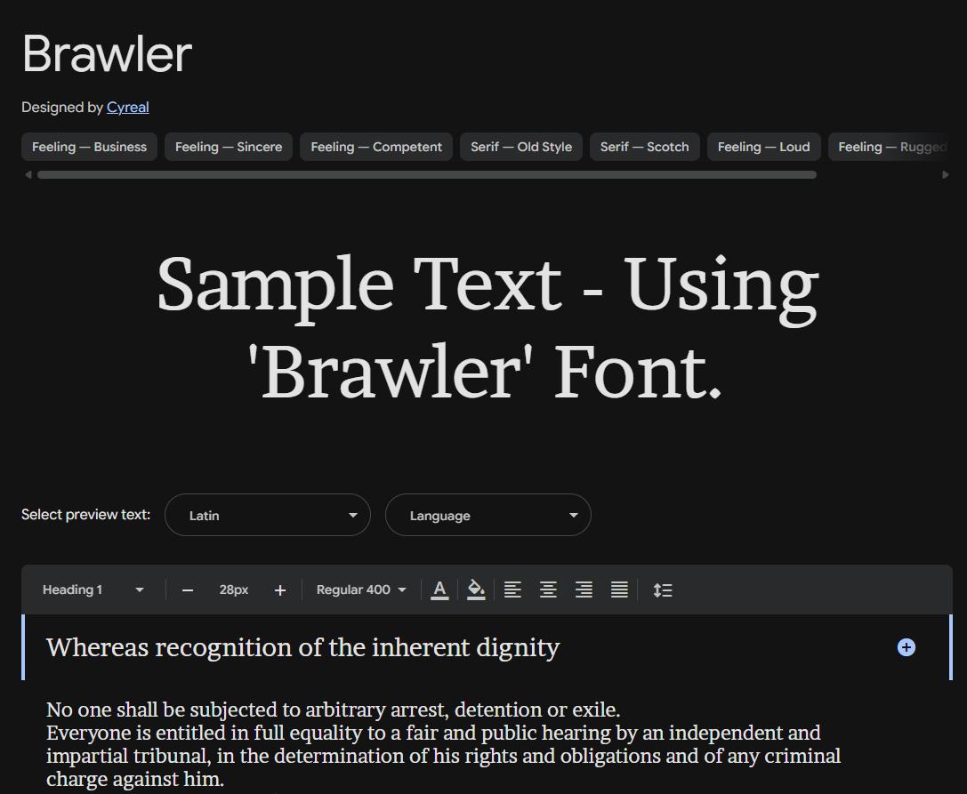 Image sample preview for text using Brawler font family