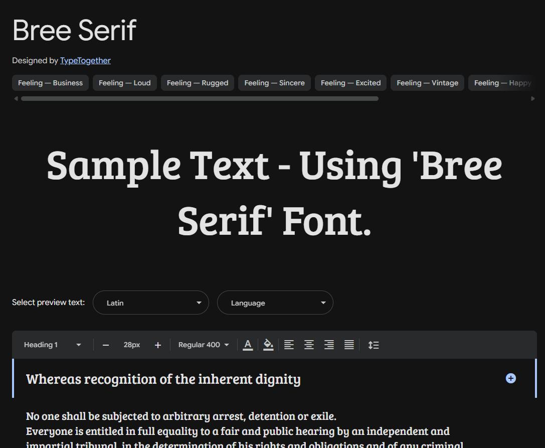 Image sample preview for text using Bree Serif font family