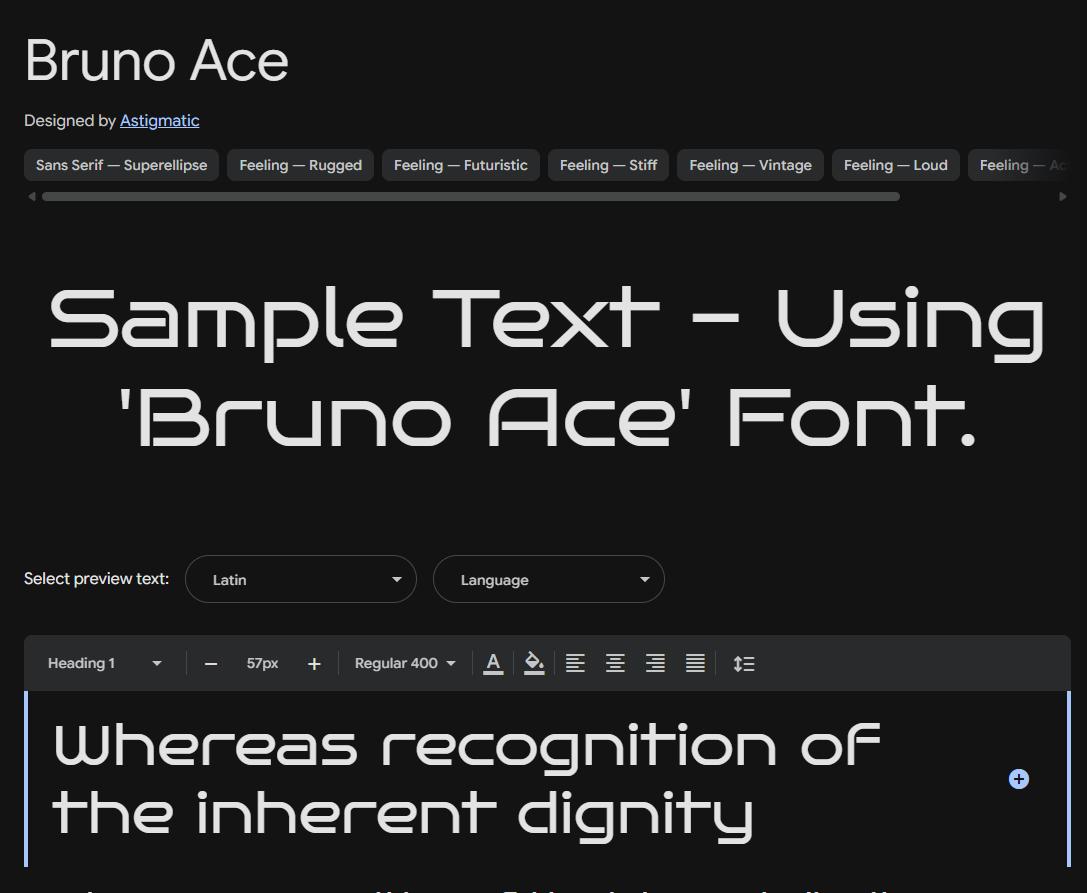 Image sample preview for text using Bruno Ace font family